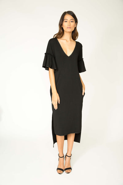 ONYX AUDREY RUFFLE SLEEVE DRESS