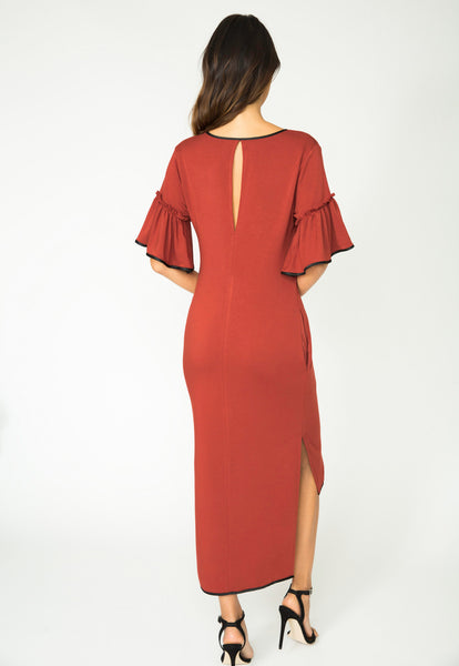 BRICK AUDREY RUFFLE SLEEVE DRESS
