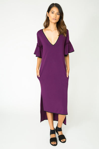 PLUM AUDREY RUFFLE SLEEVE DRESS