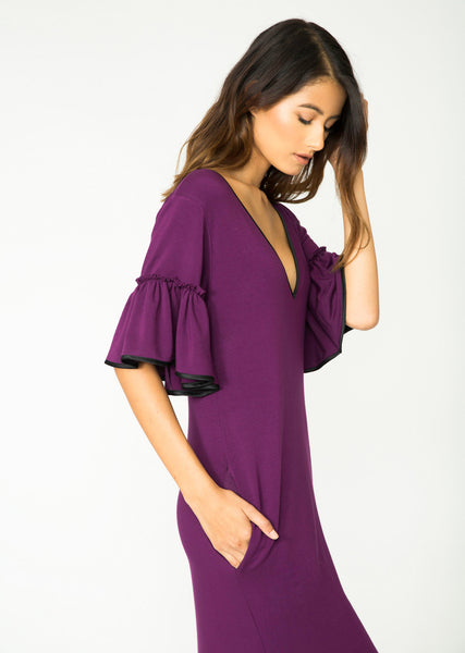PLUM AUDREY RUFFLE SLEEVE DRESS