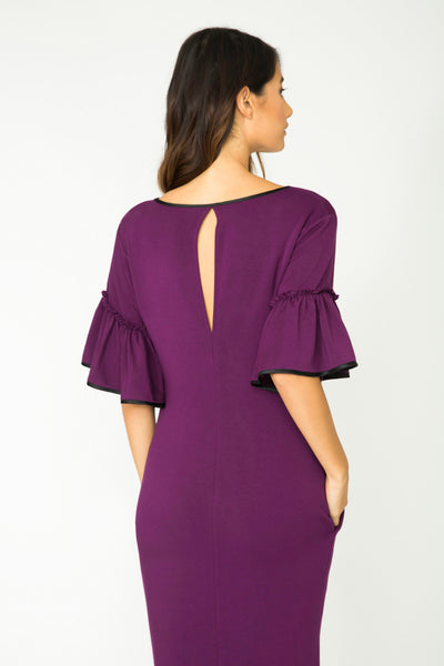PLUM AUDREY RUFFLE SLEEVE DRESS